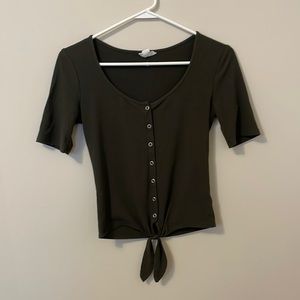 Dark Green Olive Button Down Top Shirt